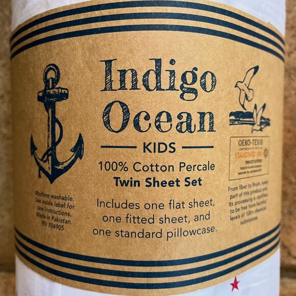 TWIN Size Cotton ANCHORS STARS Sheet Set (all cotton) red white & blue